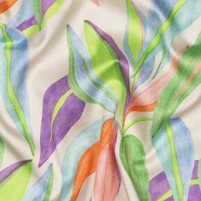Satyna bawełniana nadruk cyfrowy w liście | Poppy Fabrics – krem/jasna zieleń, 