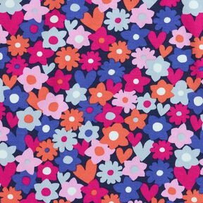 Dżersej bawełniany kolorowe kwiaty | Poppy Fabrics – ciemnogranatowy, 