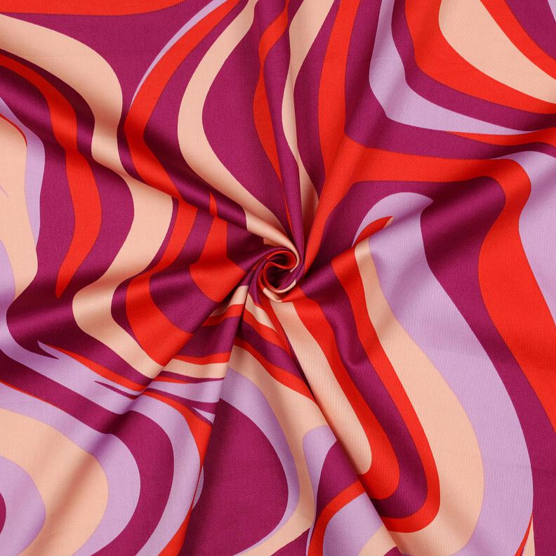 Satyna bawełniana fale retro | Poppy Fabrics – purpura/pomarańcza,  image number 3