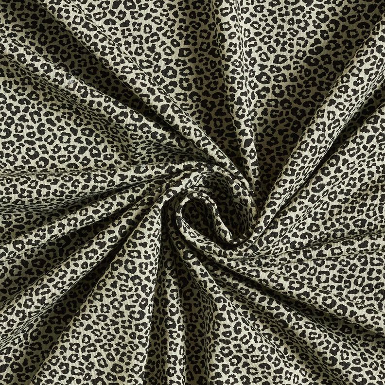Dżersej bawełniany miniaturowy nadruk w panterkę – greige/czerń,  image number 3