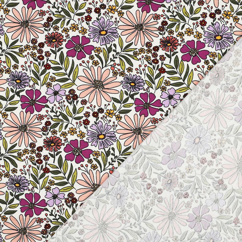 Dżersej bawełniany morze kwiatów | Poppy Fabrics – mleczna biel/liliowy,  image number 4