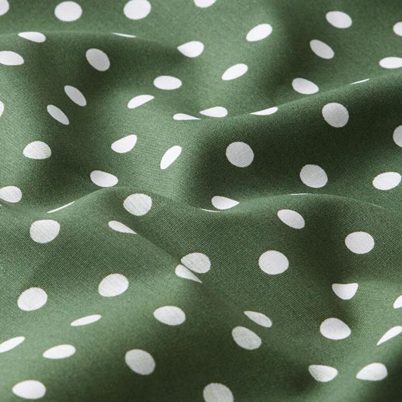 Popelina bawełniana Duże kropki – ciemna zieleń/biel,  image number 2