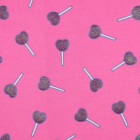 Dżersej bawełniany lizaki brokatowe w kształcie serca | Poppy Fabrics – pink, 