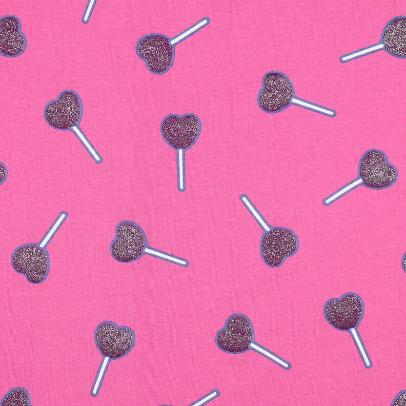 Dżersej bawełniany lizaki brokatowe w kształcie serca | Poppy Fabrics – pink, image number 1