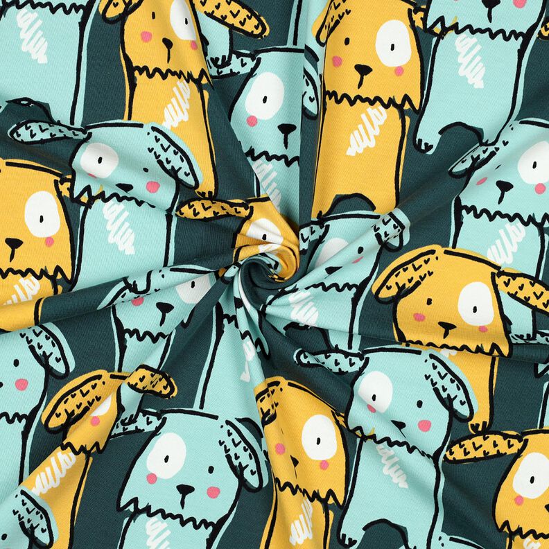 Dżersej bawełniany psy z klapniętymi uszami | Poppy Fabrics – ciemna zieleń, image number 3