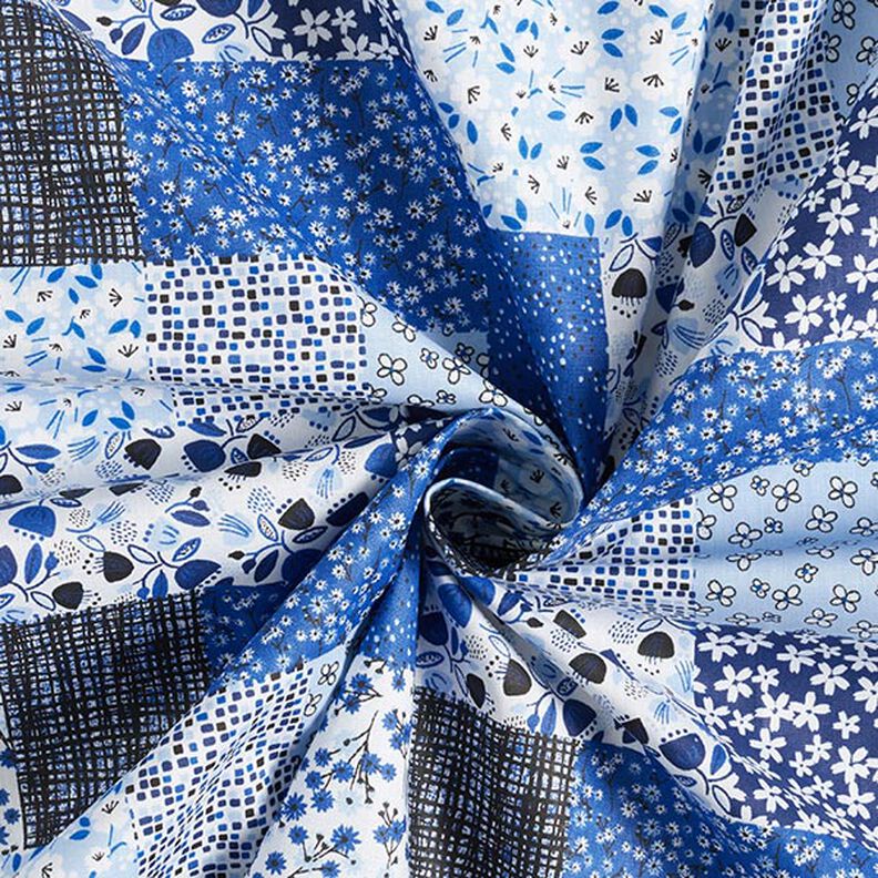 Tkanina bawełniana Kreton o wyglądzie patchworku – biel/błękit,  image number 4