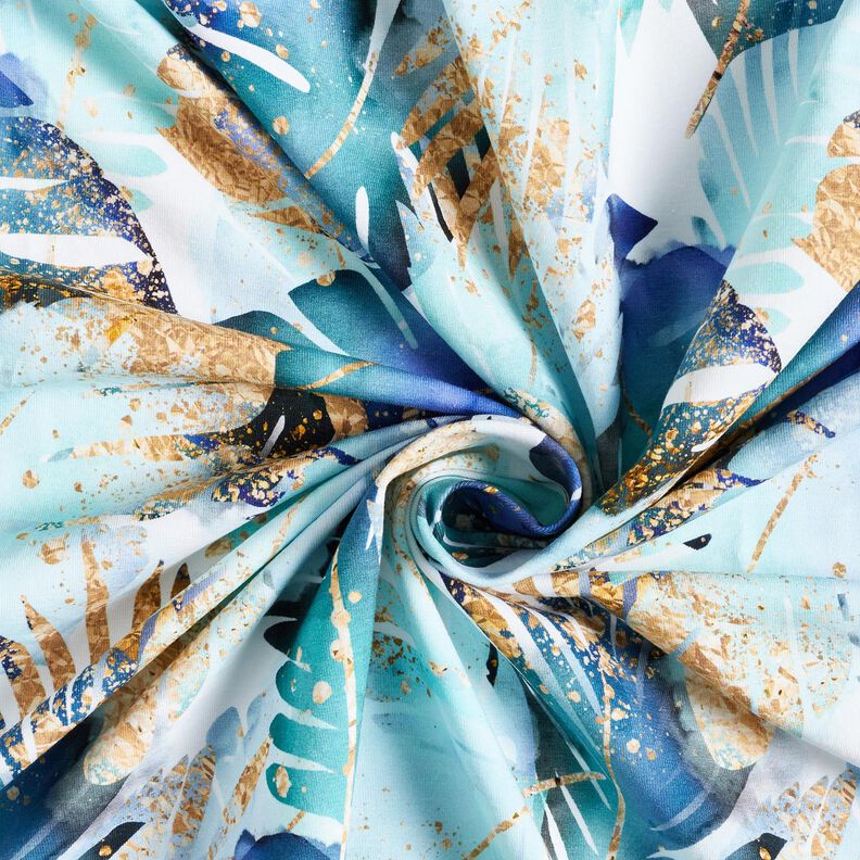 Dżersej bawełniany gąszcz liści palmowych | Glitzerpüppi – biel/eukaliptusowy, image number 3