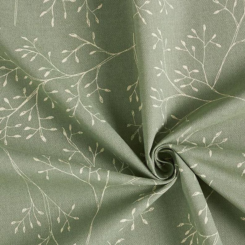 Tkanina dekoracyjna półpanama w delikatne gałązki – jasna oliwka,  image number 3
