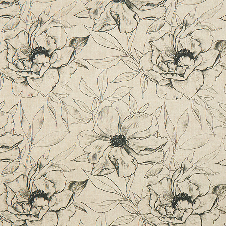 Tkanin dekoracyjna Half panama rysowane kwiaty – zawilec/czerń,  image number 1