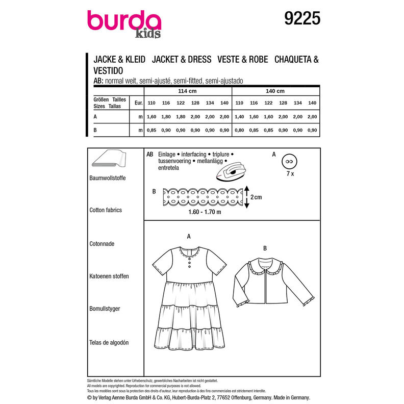 Kurtka / Sukienka | Burda 9225 | 110-140,  image number 9