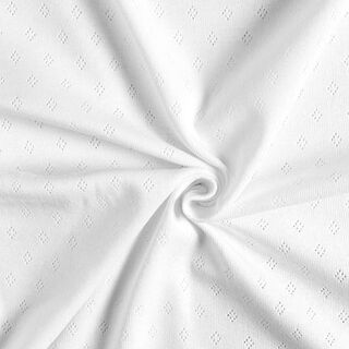 Dżersej o drobnym ściegu z ażurowym wzorem – biel | Resztka 100cm, 