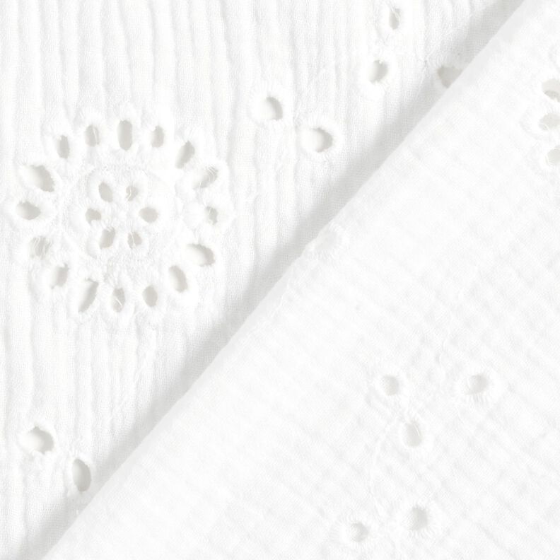 Muślin / Tkanina double crinkle Haft angielski Kwiaty – biel,  image number 4