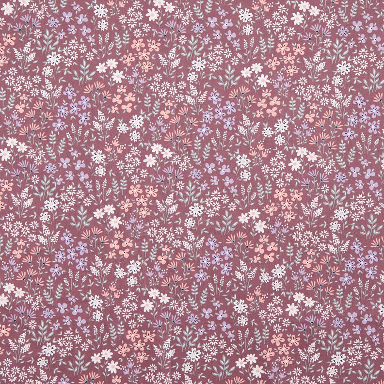 Bawełna powlekana kolorowa łąka kwietna – ciemny brudny róż/biel,  image number 1