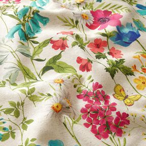 Tkanin dekoracyjna Half panama polne kwiaty – naturalny/malinowy, 