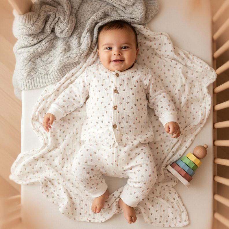 Muślin / Tkanina double crinkle mini tulipany nadruk cyfrowy &ndash; biel,  image number 5