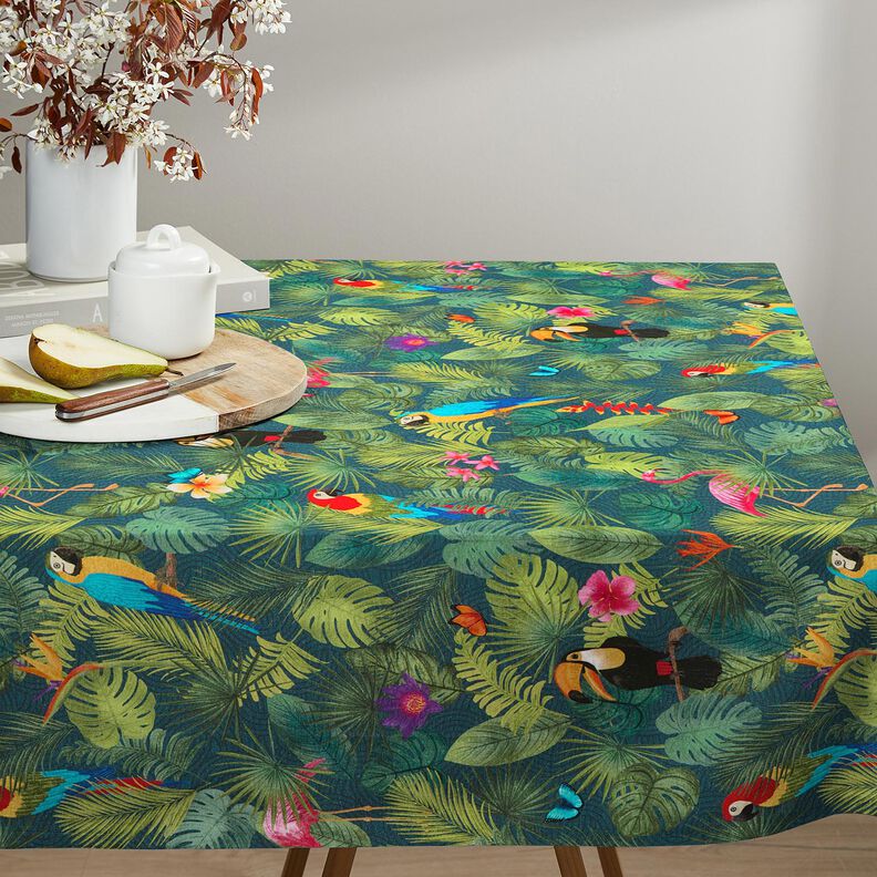 Tkanin dekoracyjna Half panama tropikalne ptaki – ciemna zieleń/czerwień,  image number 7