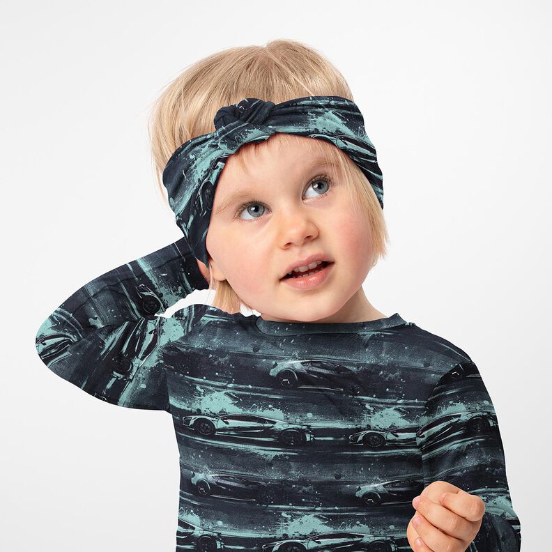 Dżersej bawełniany samochód wyścigowy nadruk cyfrowy – czerń/perłowo szary,  image number 5