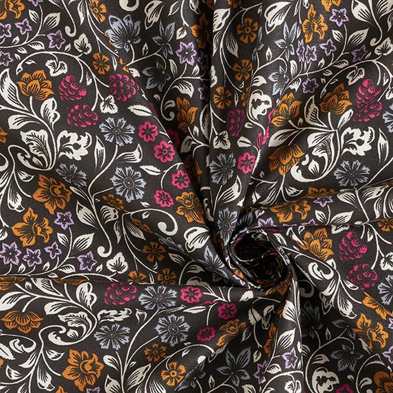 Tkanina bawełniana Kreton motywy kwiatowe – czerń/jasny kreci,  image number 3