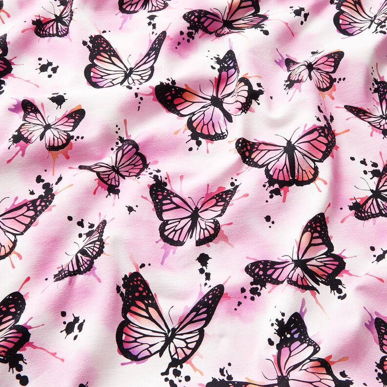 Dżersej bawełniany Motyle z plamami | Glitzerpüppi – pastelowy fiolet,  image number 1