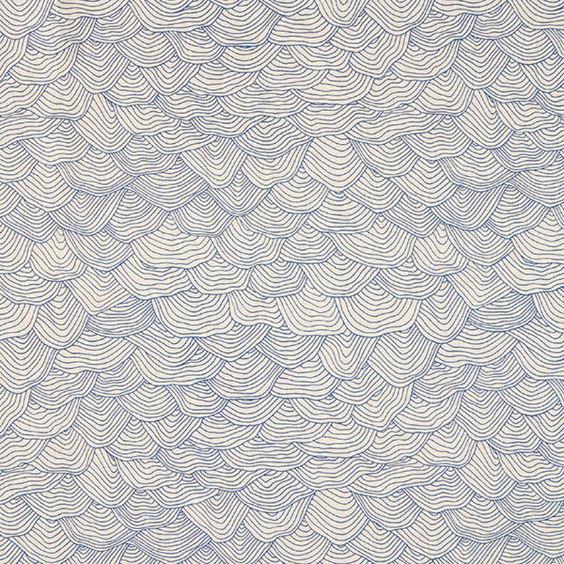 Tkanina dekoracyjna half panama, wzór w fale – błękit królewski/naturalny,  image number 1