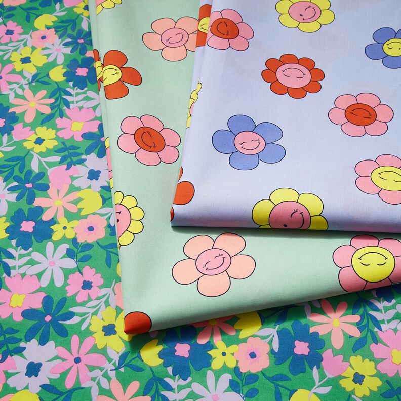 Bawełna powlekana pastelowe kwiaty | Poppy Fabrics – trawiasta zieleń/róż, image number 6