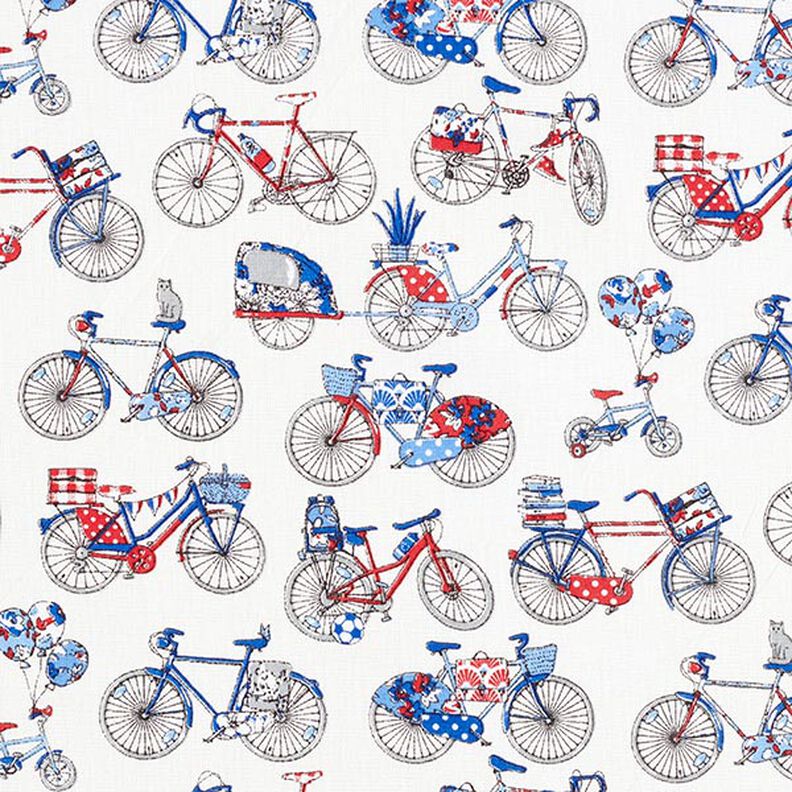Tkanina bawełniana kreton rowery retro – biel/błękit,  image number 1