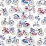 Tkanina bawełniana kreton rowery retro – biel/błękit,  thumbnail number 1