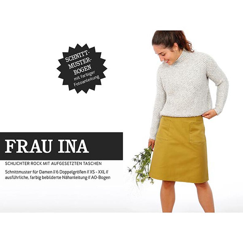 FRAU INA – prosta spódnica z naszywanymi kieszeniami, Studio Schnittreif  | XS -  XXL,  image number 1
