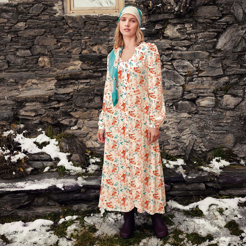 Tkanina wiskozowa LENZING™ ECOVERO™ w ptaki i wróżki | Katia Fabrics – krem/ognista czerwień, image number 5
