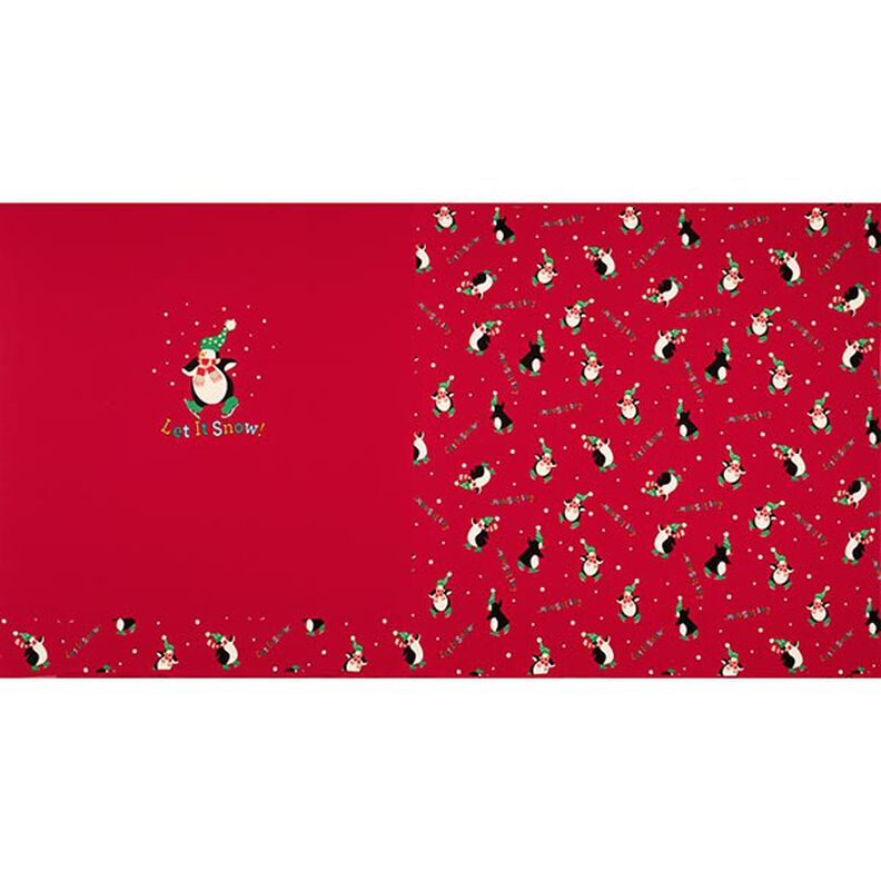 Panel Dzianina dresowa pętelkowa French Terry pingwin w śniegu – czerwień,  image number 1