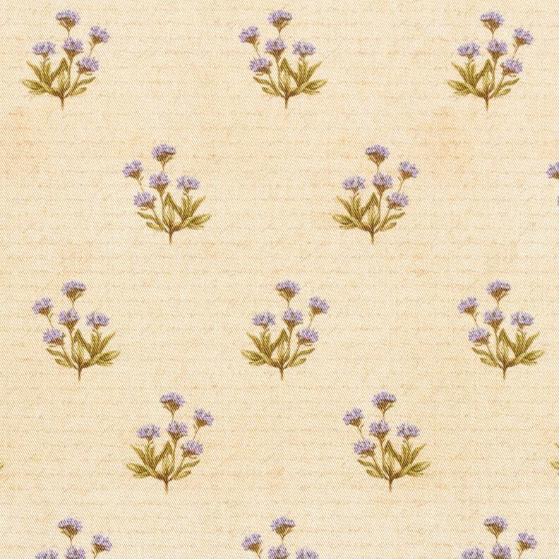Tkanin dekoracyjna Diagonal bawełniany kwiaty i pismo  – beż,  image number 1