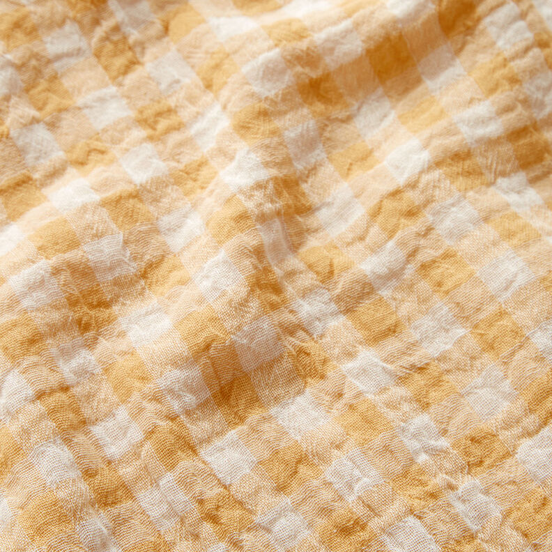 Muślin / Tkanina double crinkle kratka Vichy z barwionej przędzy – stare złoto/biel,  image number 3