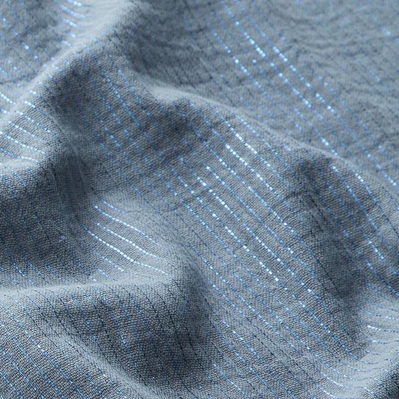 Muślin bawełniany w połyskujące paski – błękit golębi,  image number 3