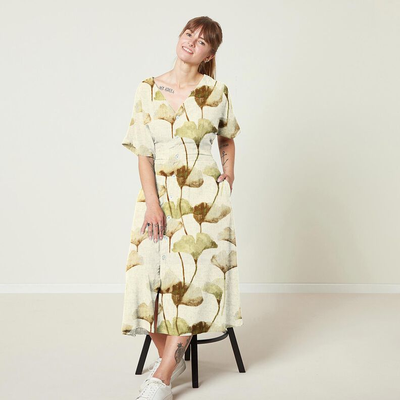 Mieszanka wiskozy i lnu miłorząb – jasnobeżowy/kasztanowy brąz,  image number 5