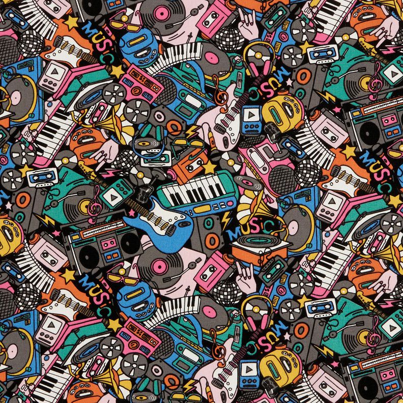 Tkanin dekoracyjna Half panama instrumenty muzyczne – czerń/pink,  image number 1