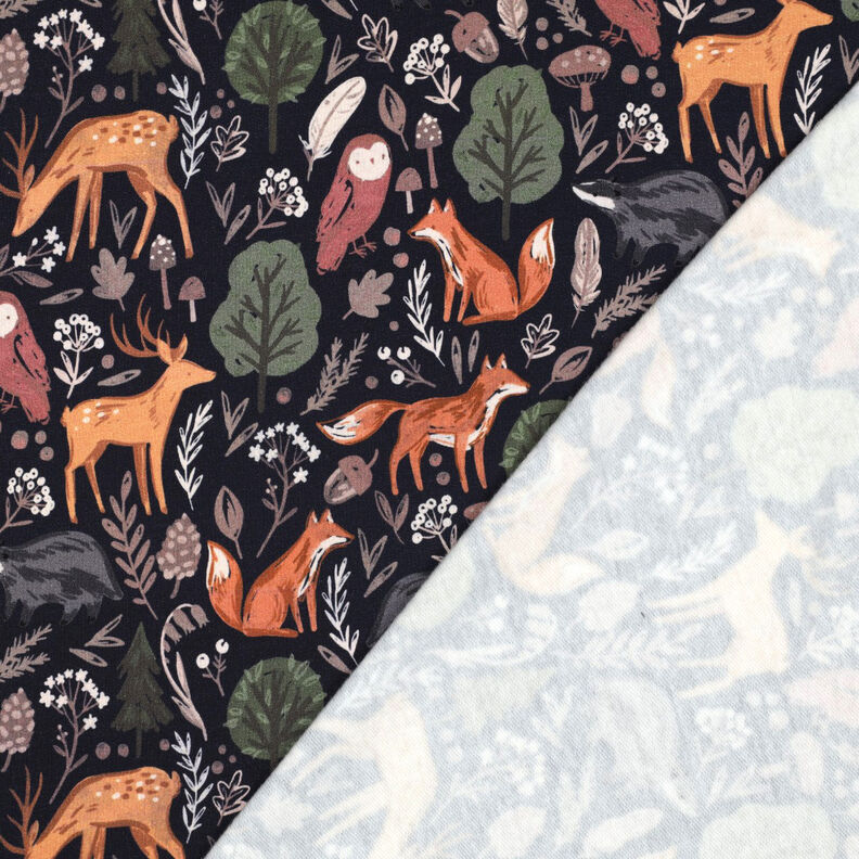 Dzianina dresowa drapana zwierzęta w lesie nadruk cyfrowy | Poppy Fabrics – ciemnogranatowy, image number 4