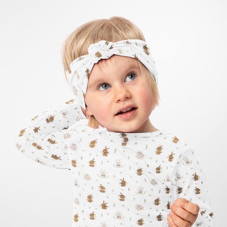 Dżersej bawełniany śliczne zajączki nadruk cyfrowy – kość słoniowa,  image number 5