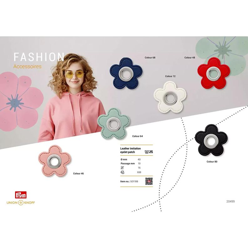 Naszywka z imitacji skóry z oczkiem kwiat  | Prym – miętowy,  image number 3