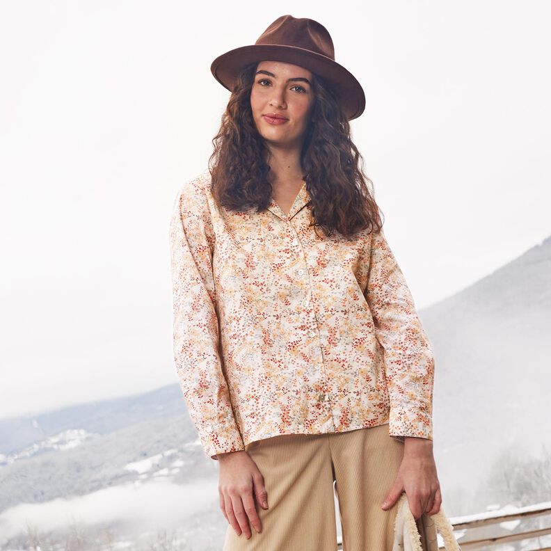 Popelina bawełniana drobne jesienne gałązki | Katia Fabrics – naturalny/czerwień karminowa, image number 5