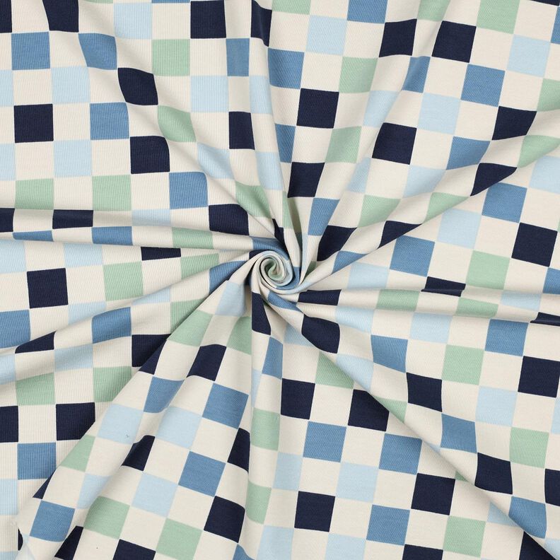 Dżersej bawełniany Kratka | Poppy Fabrics – naturalny/szary błękit,  image number 3