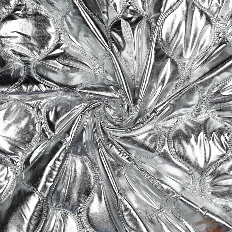 Tkanina pikowana linie serpentynowe – srebrny metaliczny,  image number 3