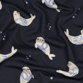 GOTS Dżersej bawełniany foki nadruk cyfrowy | Poppy Fabrics – ciemnogranatowy/zawilec, 