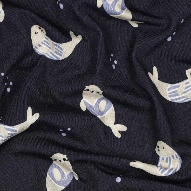 GOTS Dżersej bawełniany foki nadruk cyfrowy | Poppy Fabrics – ciemnogranatowy/zawilec,  image number 2