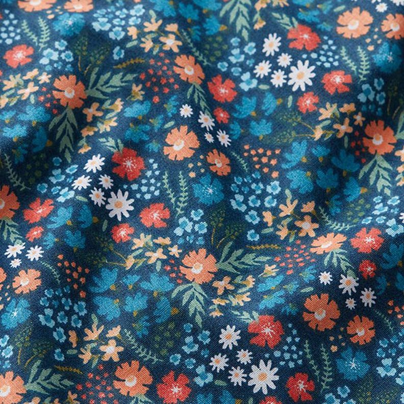 Popelina z bawełny organicznej słodkie kwiatki – niebieski oceaniczny,  image number 2