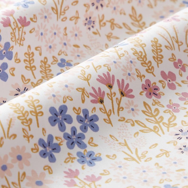 Bawełna powlekana kolorowa łąka kwietna – biel/pastelowy fiolet,  image number 3