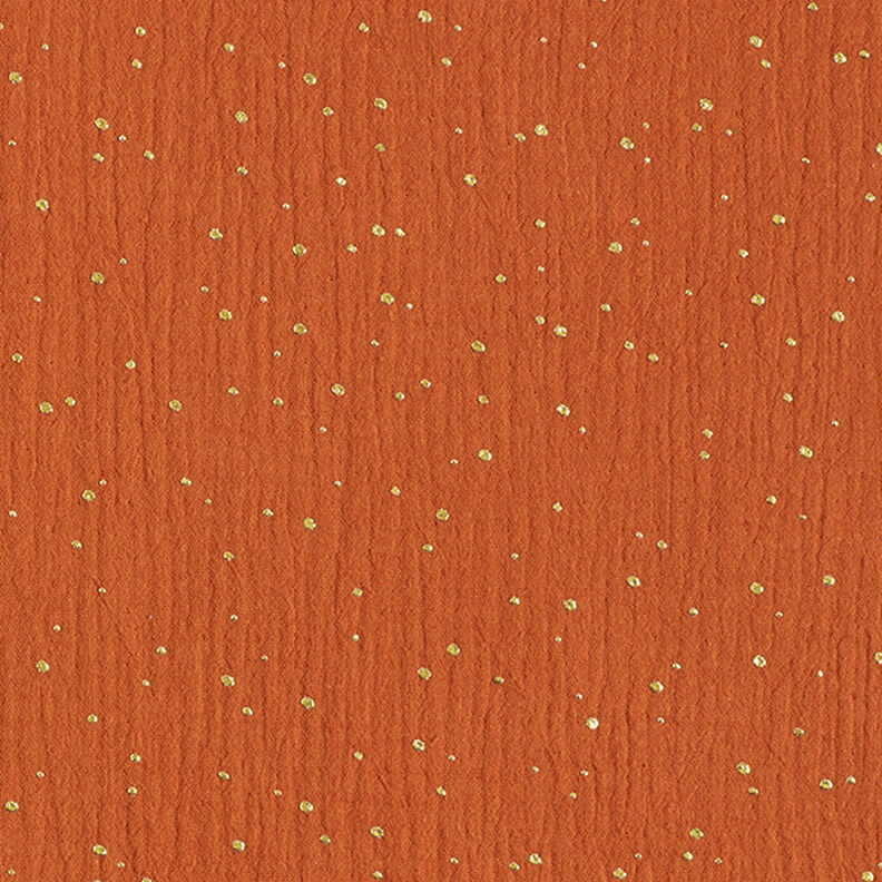 Muślin bawełniany w rozproszone złote plamki – terakota/złoto,  image number 1