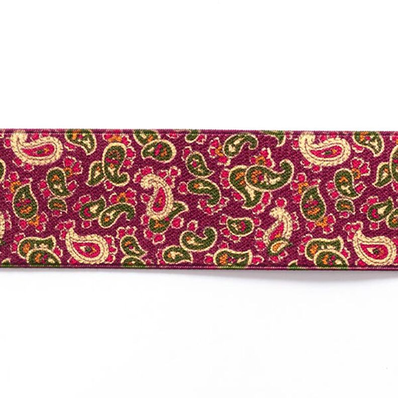 Guma – paisley  [ 3,5 cm ] – malina/zieleń,  image number 1