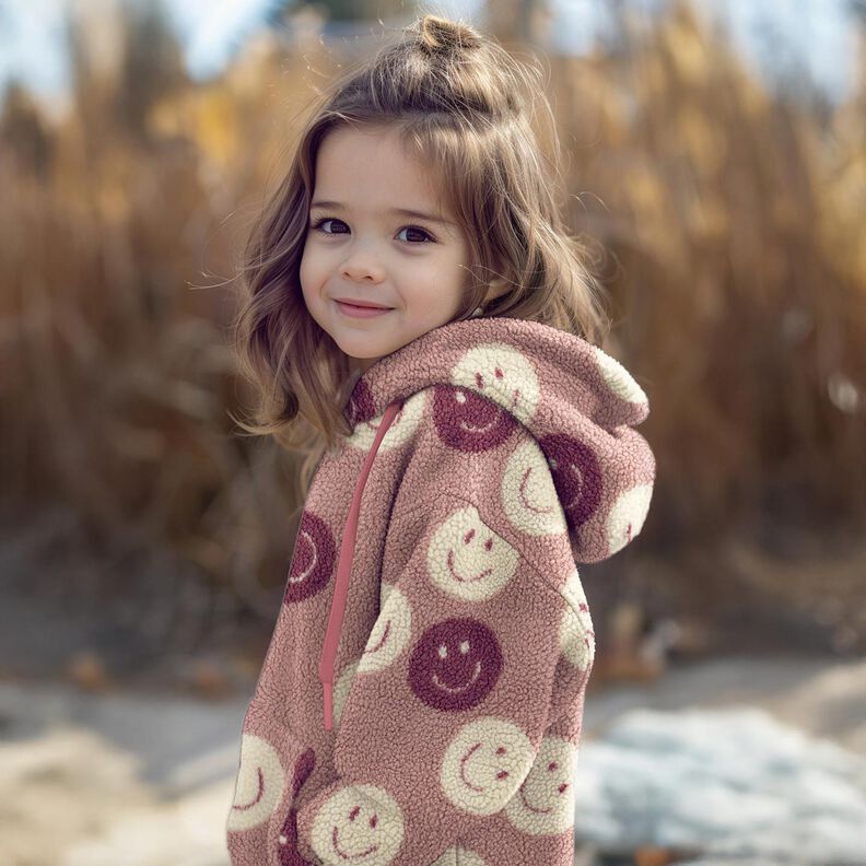 Puszysty plusz emotikony | Poppy Fabrics – ciemny brudny róż/mleczna biel,  image number 5