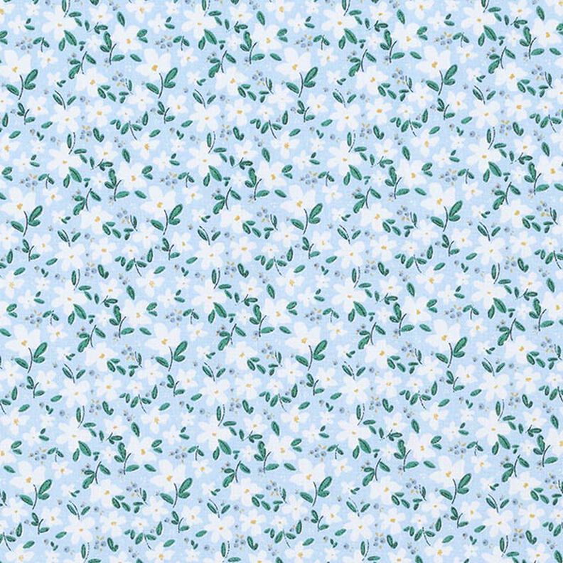 Popelina z bawełny organicznej delikatne kwiaty – błękitny,  image number 1