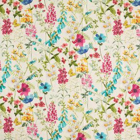 Tkanin dekoracyjna Half panama polne kwiaty – naturalny/malinowy, 
